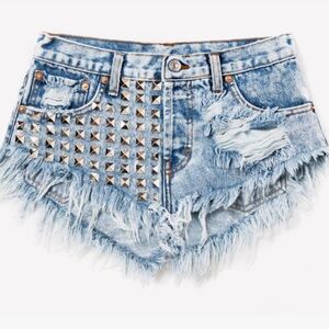 Denim Studded Shorts